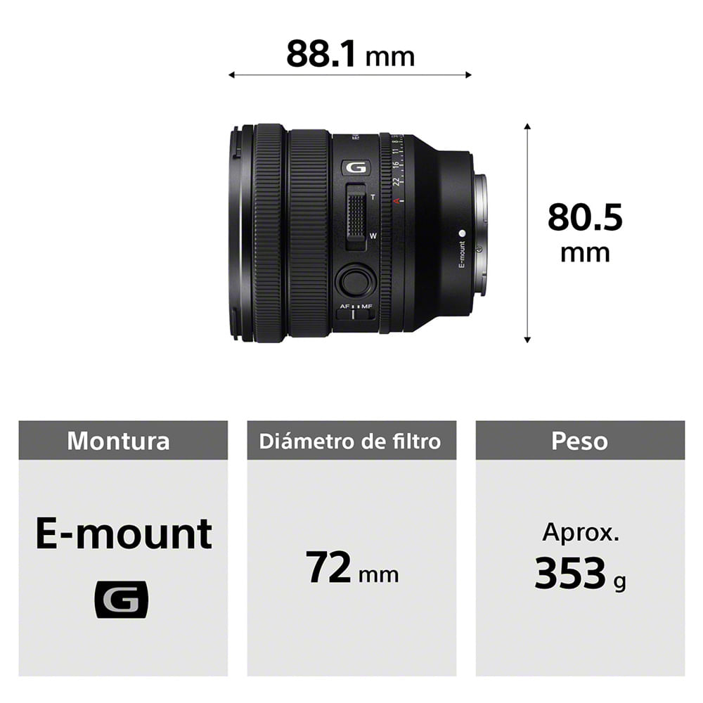 Objetivo Sony SELP1635G, FE PZ 16-35mm F4 G