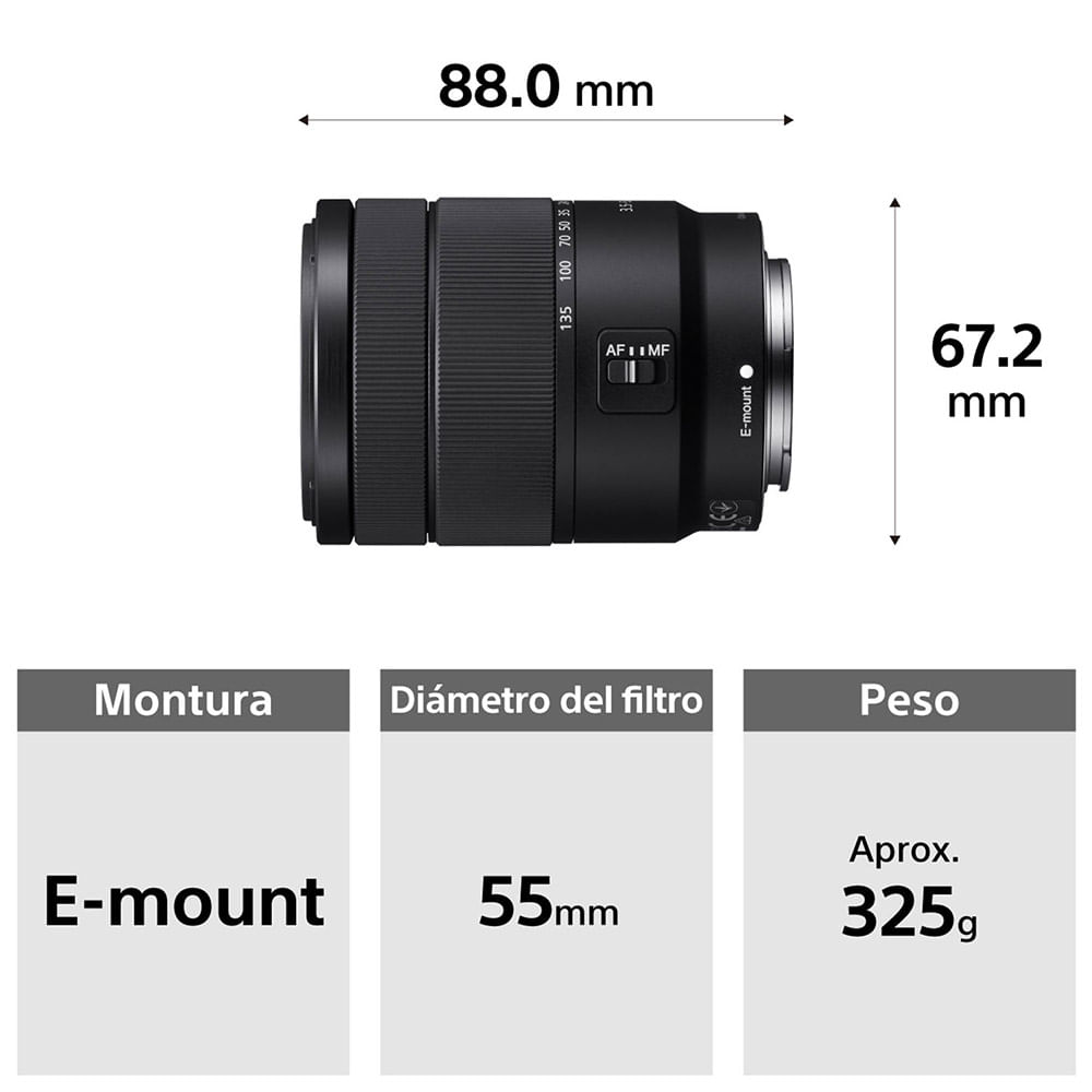 Sony 18-135 mm ƒ3,5-5,6 OSS, objetivo zoom estándar cámaras formato APS-C y  montura E